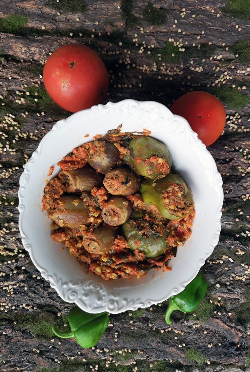 Stuffed Aubergine and bell pepper