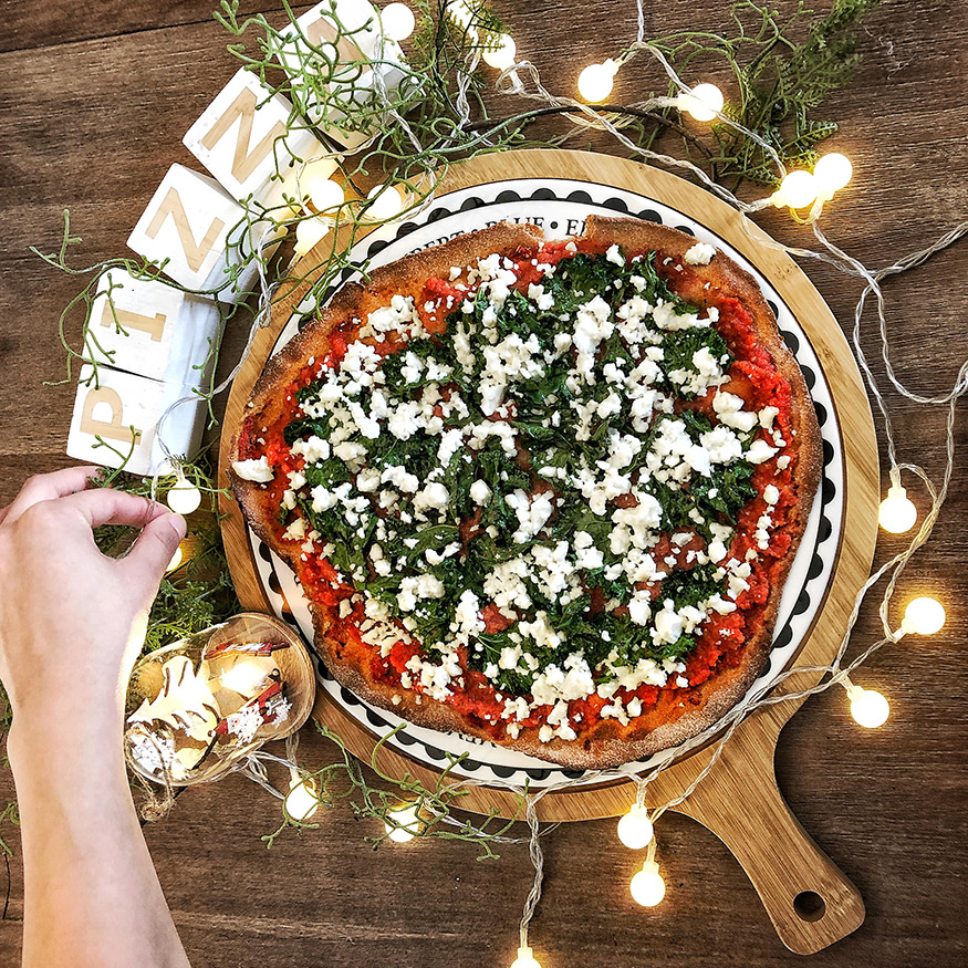 Christmas dinner: Honey Whole wheat pizza dough with Kale chips